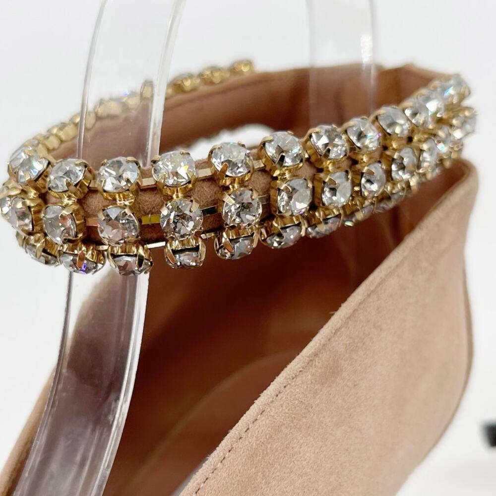 Jimmy Choo Beige Suede Lux 100 Crystal Vamp Pointed Toe Bootie Heels IT 40 - Picture 10 of 13
